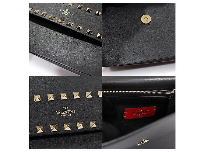 Valentino Clutch in pelle di vitello nera con borchie dorate Rockstud Nero - vista 7