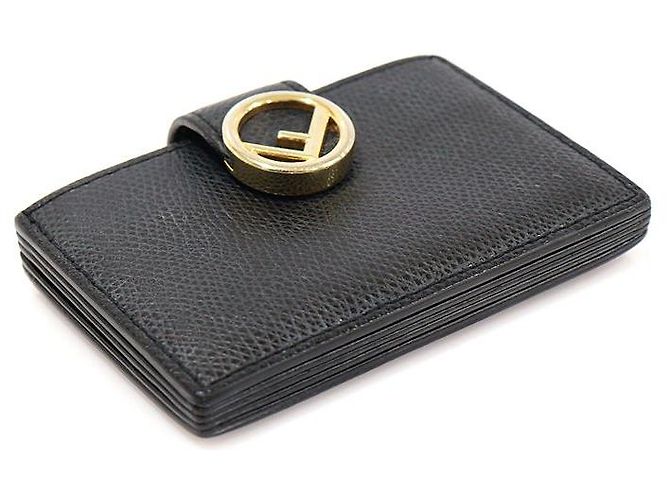Fendi Akkordeon-Kartenhalter aus schwarzem Kalbsleder mit goldenem Logo - Ansicht 3