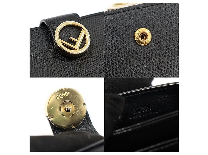 Fendi Akkordeon-Kartenhalter aus schwarzem Kalbsleder mit goldenem Logo - Ansicht 7