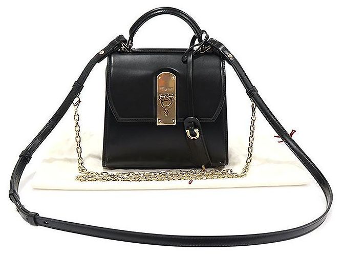 Salvatore Ferragamo Borsa boxy piccola in pelle di vitello nera Gancini Nero - vista 2