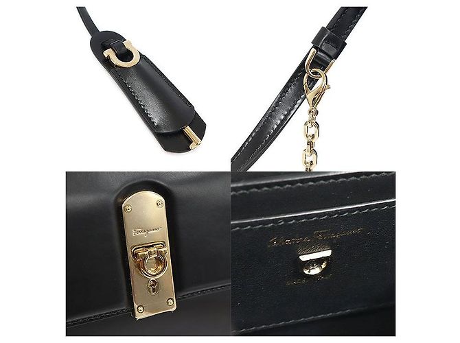 Salvatore Ferragamo Borsa boxy piccola in pelle di vitello nera Gancini Nero - vista 7