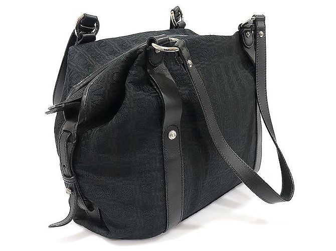 Salvatore Ferragamo Borsa a spalla in jacquard con motivo logo nero e tono argento - vista 2