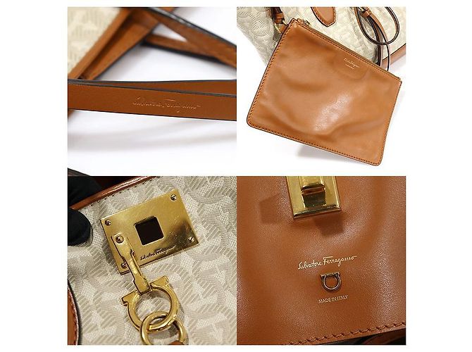 Salvatore Ferragamo Borsa a spalla Gancini Jacquard avorio in tono oro Bianco - vista 7