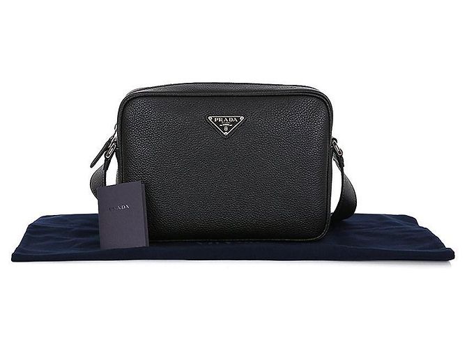 Prada Borsa a spalla quadrata in pelle nera stampata: Nero - vista 11