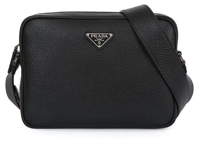 Prada Borsa a spalla quadrata in pelle nera stampata: Nero - vista 2