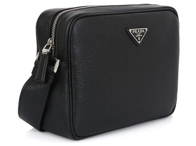 Prada Borsa a spalla quadrata in pelle nera stampata: Nero - vista 3