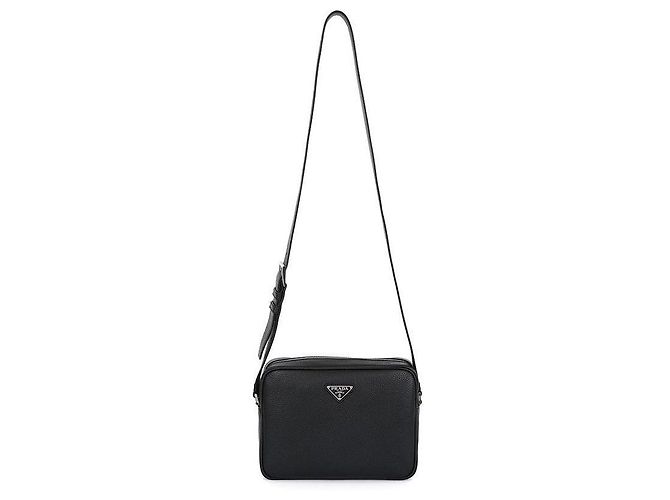 Prada Borsa a spalla quadrata in pelle nera stampata: Nero - vista 5