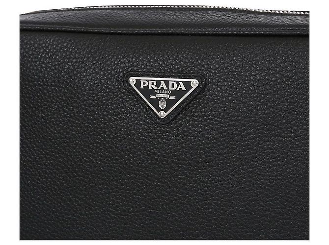 Prada Borsa a spalla quadrata in pelle nera stampata: Nero - vista 8