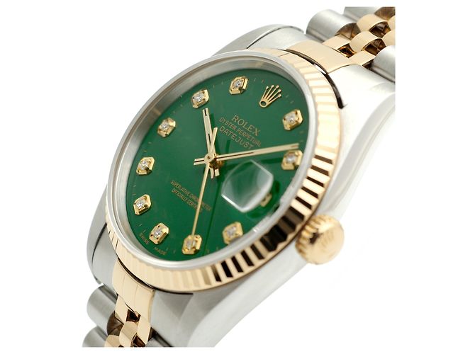 Rolex Relógio Combi Datejust Masculino com mostrador verde e diamantes Tenpoint após ajuste - vista 10