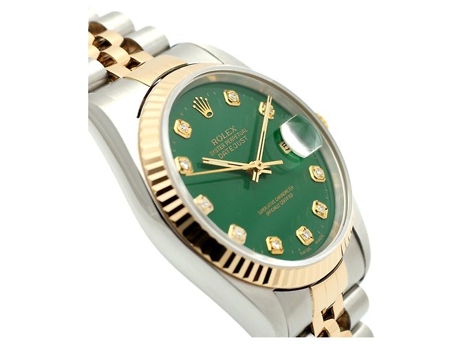 Rolex Relógio Combi Datejust Masculino com mostrador verde e diamantes Tenpoint após ajuste - vista 11