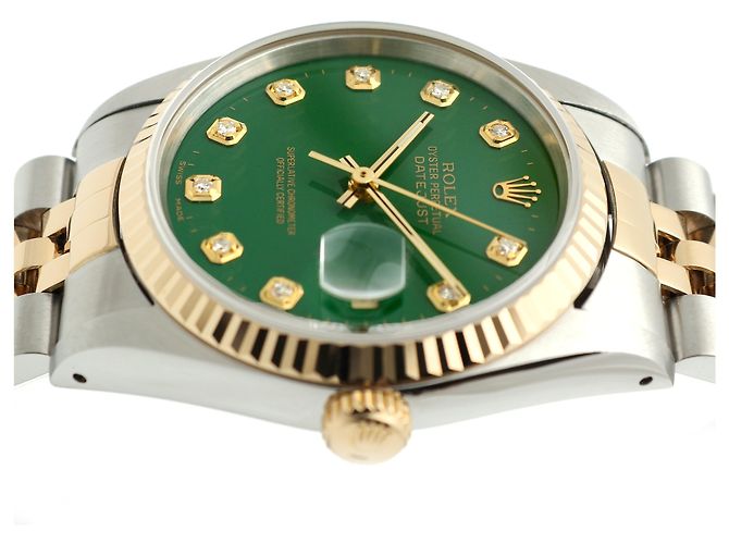 Rolex Relógio Combi Datejust Masculino com mostrador verde e diamantes Tenpoint após ajuste - vista 12
