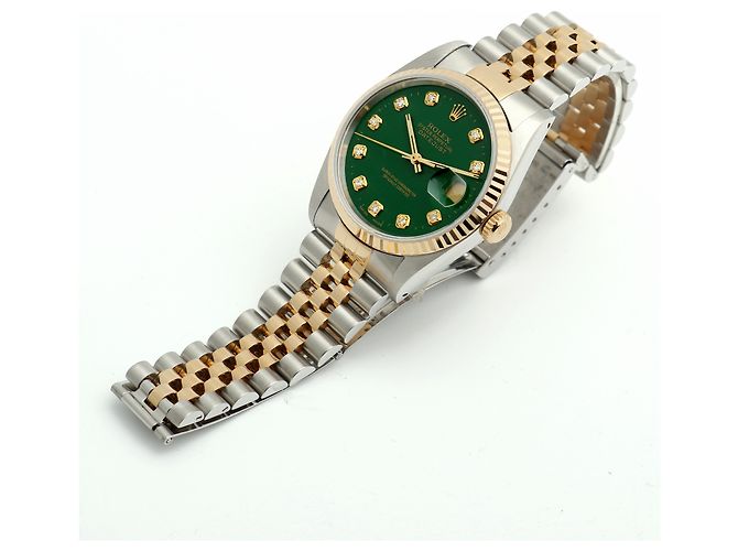 Rolex Relógio Combi Datejust Masculino com mostrador verde e diamantes Tenpoint após ajuste - vista 13