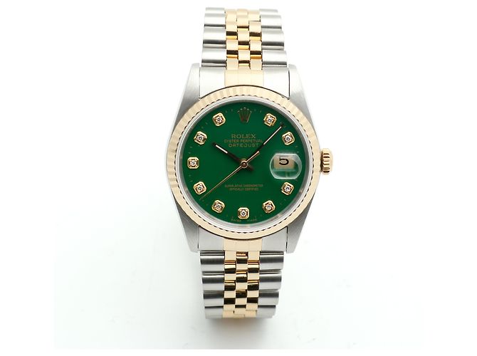 Rolex Relógio Combi Datejust Masculino com mostrador verde e diamantes Tenpoint após ajuste - vista 15