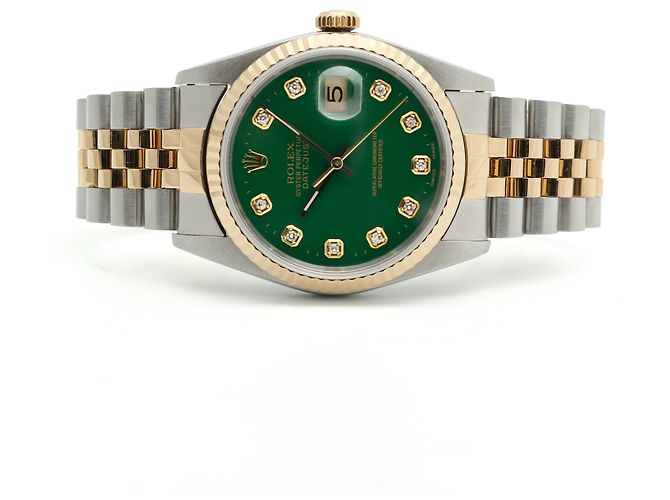 Rolex Relógio Combi Datejust Masculino com mostrador verde e diamantes Tenpoint após ajuste - vista 17