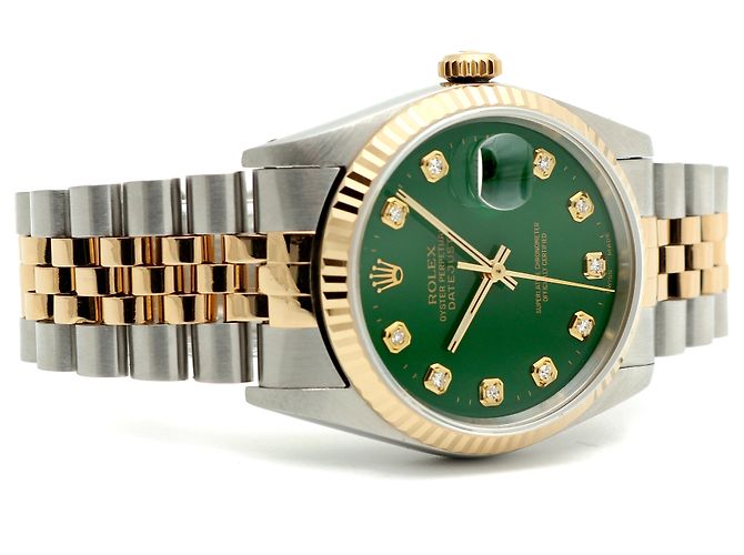 Rolex Relógio Combi Datejust Masculino com mostrador verde e diamantes Tenpoint após ajuste - vista 18