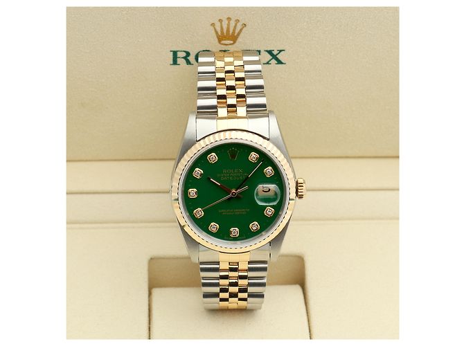 Rolex Relógio Combi Datejust Masculino com mostrador verde e diamantes Tenpoint após ajuste - vista 2