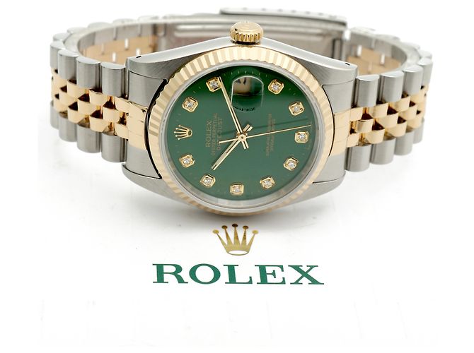 Rolex Relógio Combi Datejust Masculino com mostrador verde e diamantes Tenpoint após ajuste - vista 22