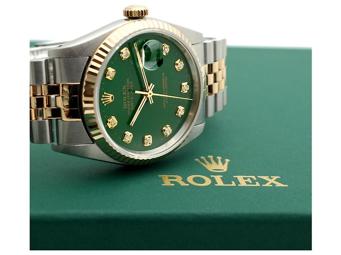 Rolex Relógio Combi Datejust Masculino com mostrador verde e diamantes Tenpoint após ajuste - vista 23