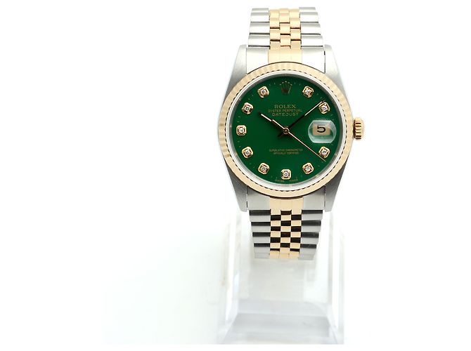 Rolex Relógio Combi Datejust Masculino com mostrador verde e diamantes Tenpoint após ajuste - vista 3