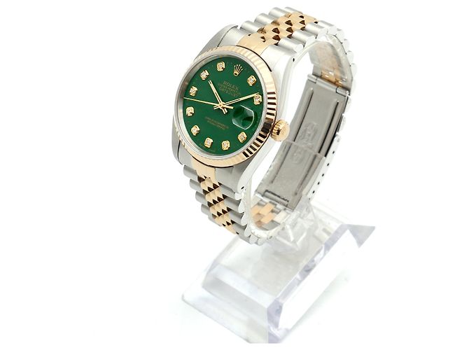 Rolex Relógio Combi Datejust Masculino com mostrador verde e diamantes Tenpoint após ajuste - vista 4