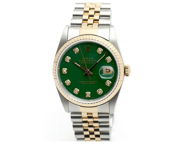 Rolex Relógio Combi Datejust Masculino com mostrador verde e diamantes Tenpoint após ajuste - vista 8
