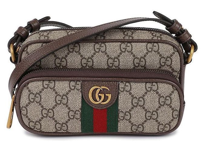 Gucci Borsa a tracolla Mini Ophidia GG Marrone - vista 3
