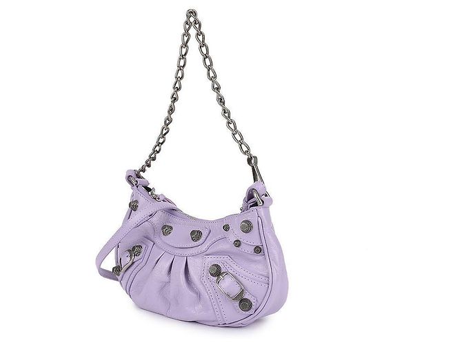 Balenciaga Borsa a spalla mini in pelle con catena Porpora - vista 4