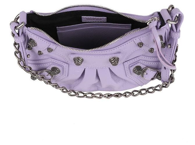 Balenciaga Borsa a spalla mini in pelle con catena Porpora - vista 7