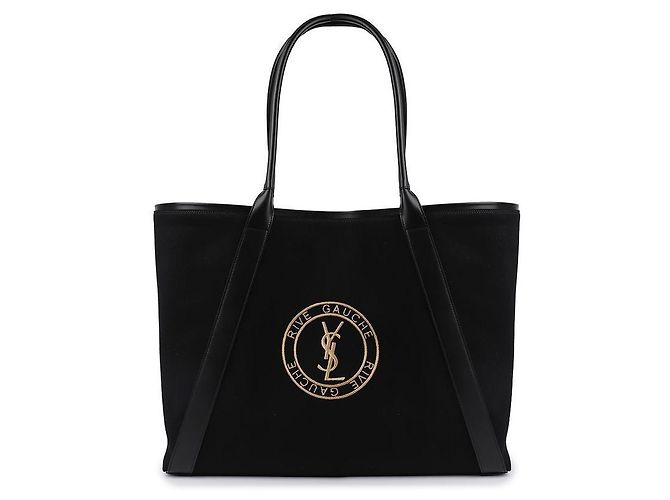 Saint Laurent Tote Bag aus Canvas mit gesticktem Logo Schwarz - Ansicht 3