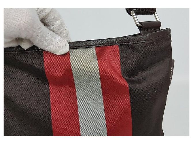 Bally Bolsa transversal de nylon com três listras Marrom - vista 5