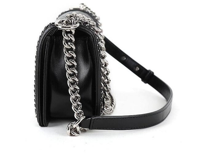 Le Boy Chanel Bolsa Boy Flap média em couro de bezerro preto prateado - vista 2