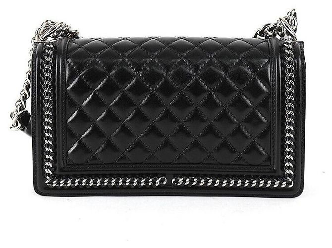 Le Boy Chanel Bolsa Boy Flap média em couro de bezerro preto prateado - vista 3