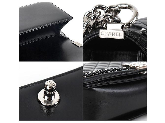 Le Boy Chanel Bolsa Boy Flap média em couro de bezerro preto prateado - vista 7