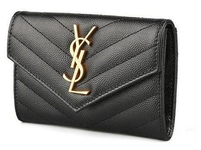 Saint Laurent Monogram Envelope Wallet with Gold Hardware Black - view 3