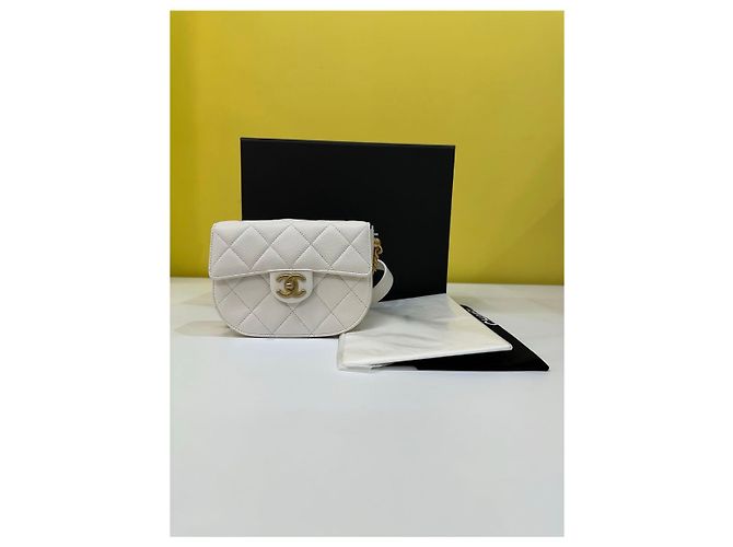 Chanel Borsa Messenger Mini Caviar Bianco Oro Spalla Crossbody - vista 2