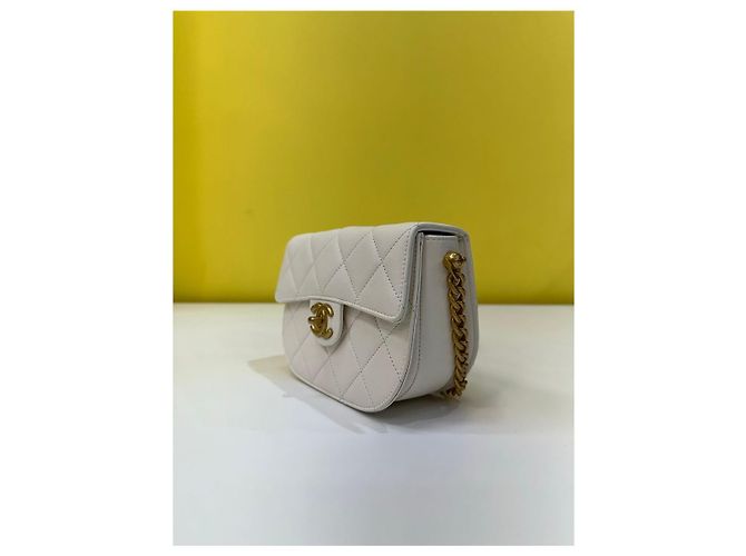 Chanel Borsa Messenger Mini Caviar Bianco Oro Spalla Crossbody - vista 3