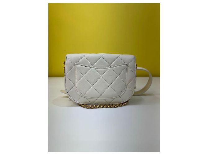 Chanel Borsa Messenger Mini Caviar Bianco Oro Spalla Crossbody - vista 5