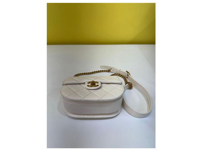 Chanel Borsa Messenger Mini Caviar Bianco Oro Spalla Crossbody - vista 6