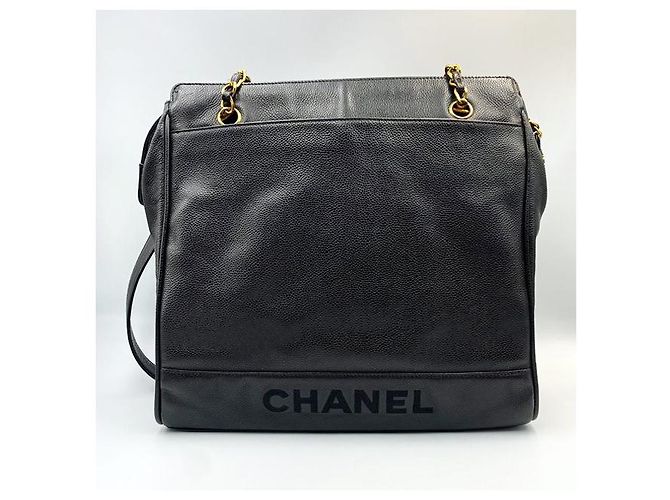 Chanel Borsa a spalla con catena e logo Caviar Nero - vista 2