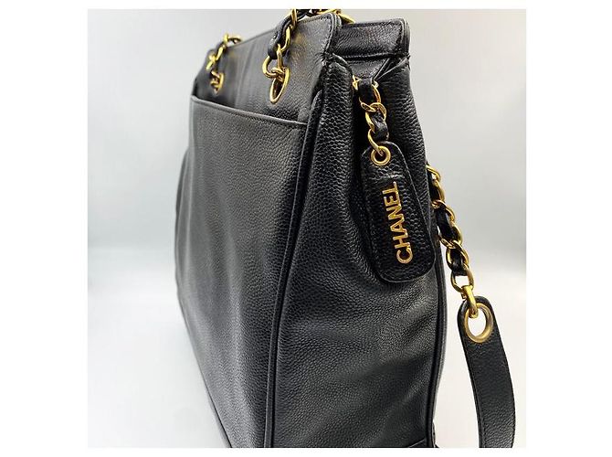 Chanel Borsa a spalla con catena e logo Caviar Nero - vista 4