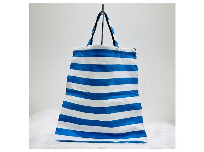 Burberry Borsa tote a righe in cotone blu cielo - vista 2