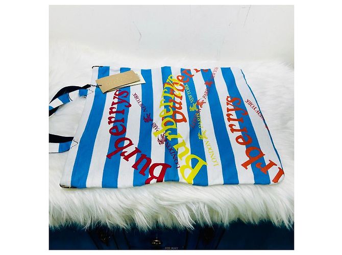 Burberry Borsa tote a righe in cotone blu cielo - vista 3