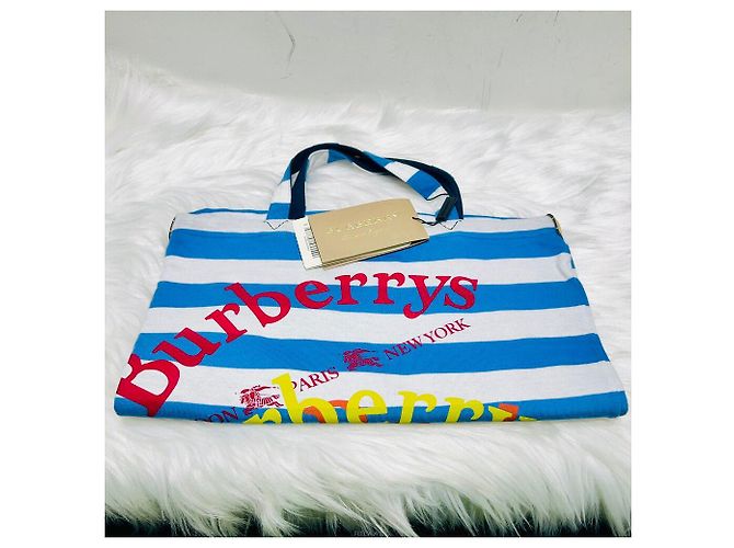 Burberry Borsa tote a righe in cotone blu cielo - vista 4