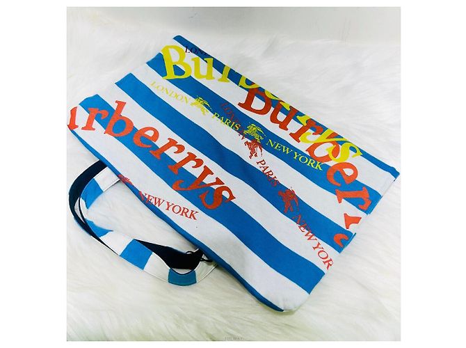 Burberry Borsa tote a righe in cotone blu cielo - vista 5
