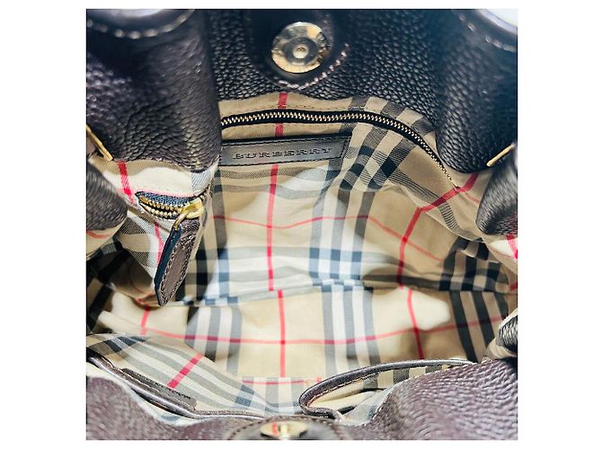 Burberry Dunkelbraune Leder-Hobo-Tasche oder Schultertasche - Ansicht 5