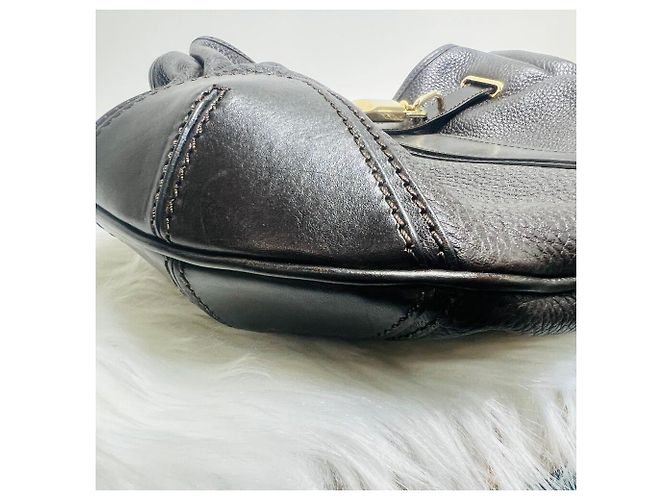 Burberry Dunkelbraune Leder-Hobo-Tasche oder Schultertasche - Ansicht 6