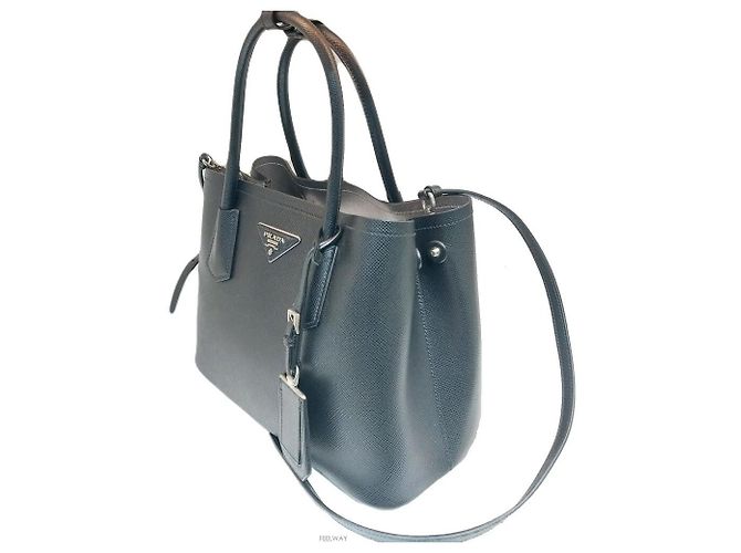 Bolsa de ombro Tote com logo triangular Saffiano duplo Prada Preto - vista 2