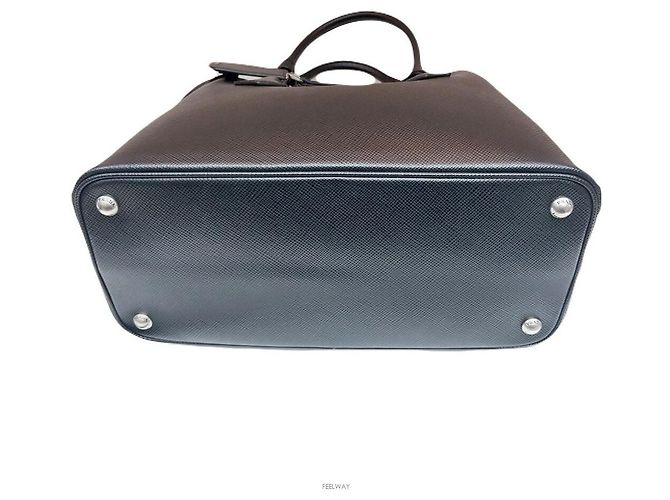 Bolsa de ombro Tote com logo triangular Saffiano duplo Prada Preto - vista 4
