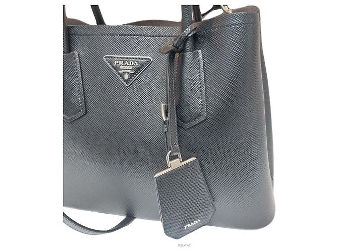 Bolsa de ombro Tote com logo triangular Saffiano duplo Prada Preto - vista 6