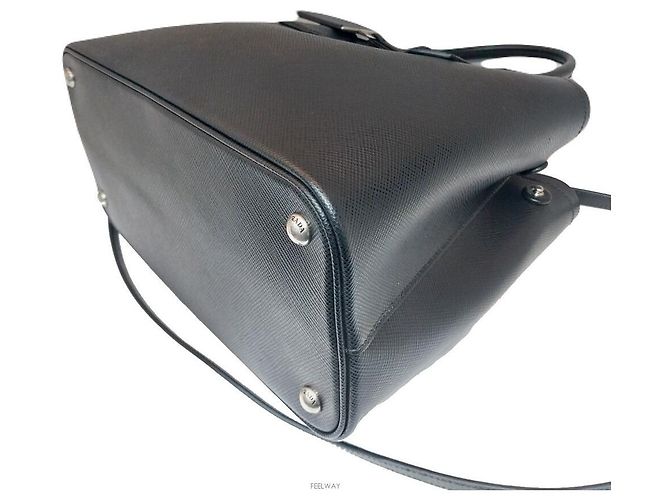 Bolsa de ombro Tote com logo triangular Saffiano duplo Prada Preto - vista 7
